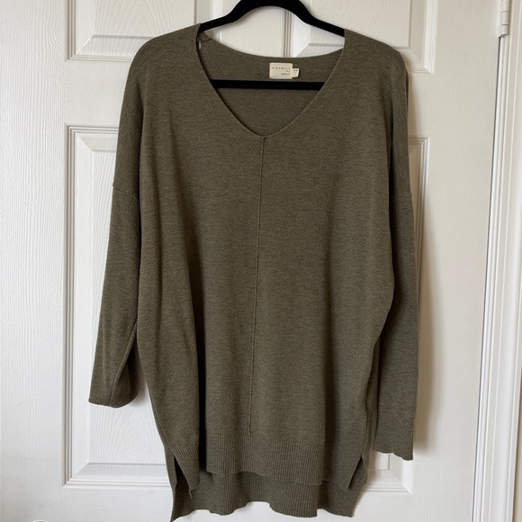Heather Medium Olive Green Vneck Tunic Sweater - Picture 2 of 3